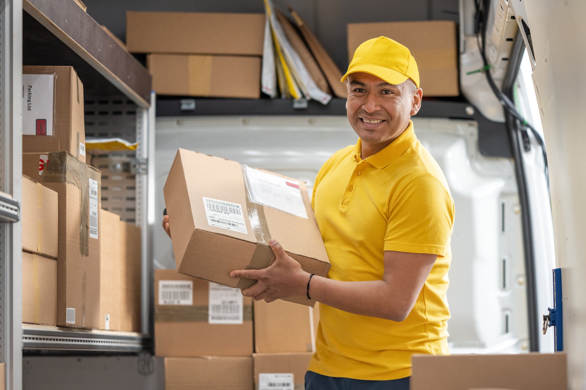 Delivery person loading boxes